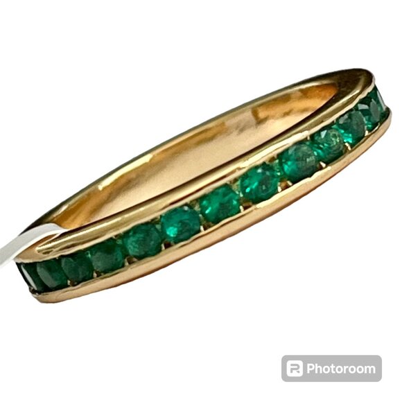 Green Cubic Zirconia Eternity Ring Size 7 8 9 Gold Plated Stackable Faux Emerald - Picture 2 of 12
